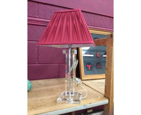 Good quality Contemporary glass table lamp on stepped base with shade