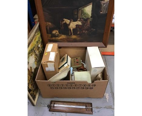 Vintage wall thermometer , playing cards, china and pictures
