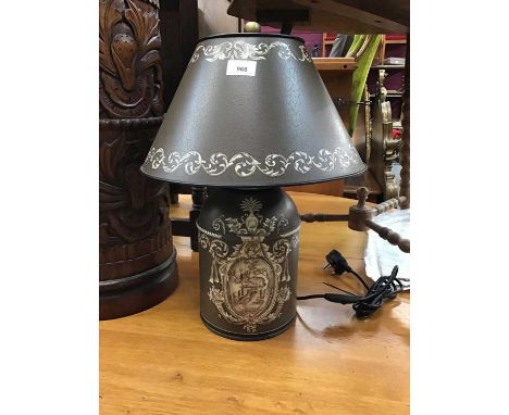 Reproduction toleware lamp with vintage typewriter and clock mechanism