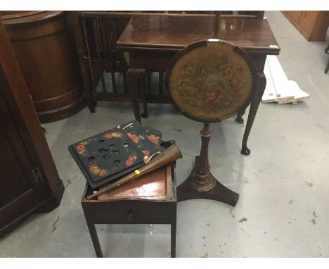 Rosewood pole screen, Papier-mâché mache wall bracket, bedside table and copper ware