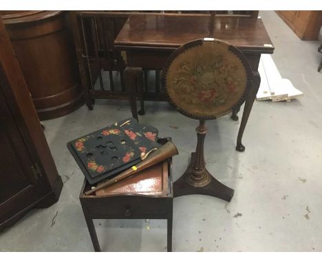 Rosewood pole screen, Papier-mâché mache wall bracket, bedside table and copper ware