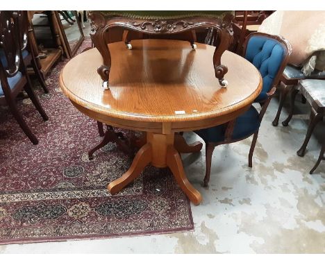 Contemporary circular oak kitchen table on tripod base 108 cm diameter