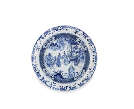A blue and white 'Romance of the Western Chamber' basinKangxiDepicting Zhang departing to take his exams, bidding his farewel