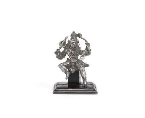 A silver figure of RamaProbably South IndiaThe youthful avatar of Vishnu holding his bow and special arrow, a full quiver slu