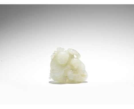 A white jade 'He-He twins' group18th centuryTypically modelled with one of the twins kneeling with a box in his hands, the ot