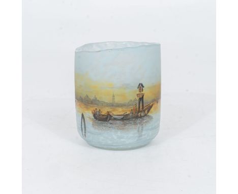 Daum Frères gegr. 1875 Nancy. Vase 'Venise'. Nancy. Um 1905. Überfangglas, farblos, hellblaue, bernsteinfarbene und gelbliche