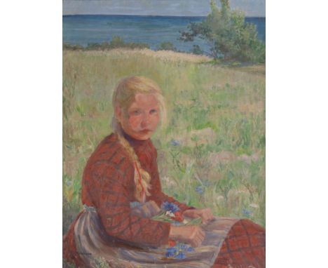 Clara Arnheim (Berlin 1865 - Theresienstadt 1942). Mädchen am Ostseeufer. Öl/Lw. 79,5 x 61,5 cm. L. u. sign. C. Arnheim. Retu