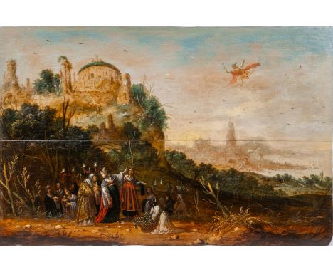 Rombout van Troyen (Amsterdam 1605 - Amsterdam 1657). Merkur erblickt Herse. Öl/Holz. 47 x 71 cm. R. u. sign. R. Troyen f. Fu