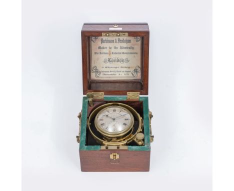 Parkinson &amp; Frodsham gegr. 1801 London. Schiffschronometer im Holzkasten. London. 1. Hälfte 19. Jh. Messing, Holz, Label 
