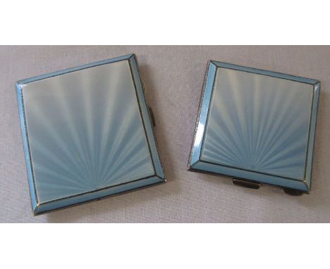 Silver engine turned blue guilloche cigarette case and compact - cigarette case Birmingham 1941 weight 3.97 ozt, compact case