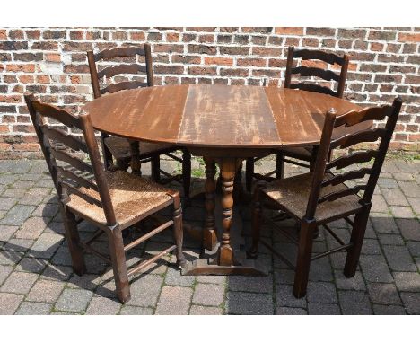 4 ladder back chairs and a gate leg table L 153 cm D 93 cm