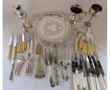 Quantity of silver plate inc tray, cutlery and tankard