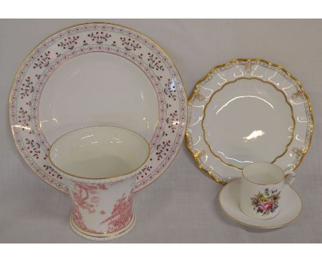 Gilded Royal Crown Derby Brittany pattern plate &amp; a Lombardy pattern plate, Derby vase &amp; a Royal Worcester coffee can