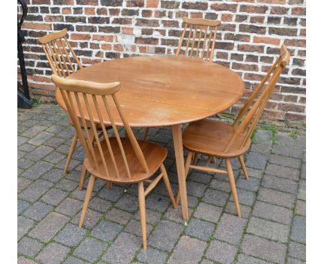 Ercol drop leaf table and 4 Ercol comb back chairs 124 cm x 112 cm