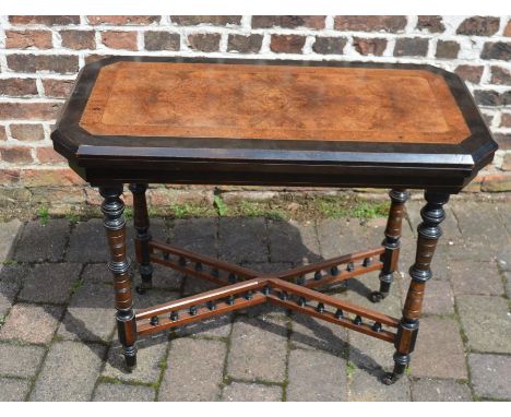 Ebonized Victorian fold over card / games table with burr wood veneer