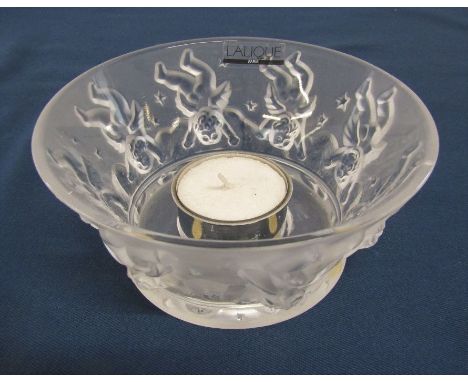 Lalique cherub pattern tea light holder / votive D 12 cm H 6 cm
