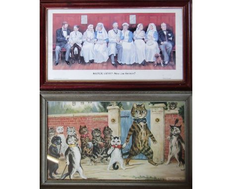 Framed Louis Wain humorous cat print 'The good puss' 69 cm x 44 cm and a framed Jedd print 'Medical Gossip - nine case histor