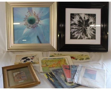 Small framed watercolour "Grey Friars Hospital, Coventry" by W H Poole 1911, 2 large liquid art pictures, selection of prints