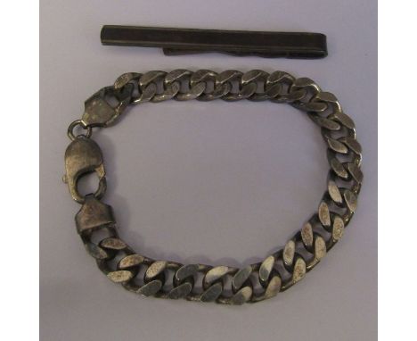 Silver curb chain bracelet marked 925 L 19 cm weight 0.97 ozt and a silver tie pin marked 925 with Birmingham hallmark weight