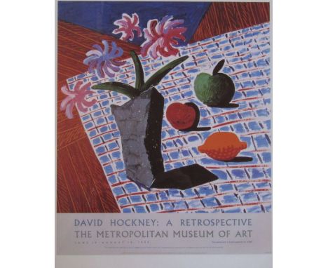 David Hockney (b.1937) - framed poster print 'A Retrospective The Metro Museum of Art 1988' 43 cm x 53 cm (size including fra