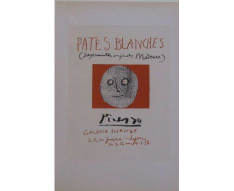 Pablo Picasso (1881-1973) - framed lithographic print 'Pates Blanches Galerie Folklore Lyon France 1958' published 1958 41.5 