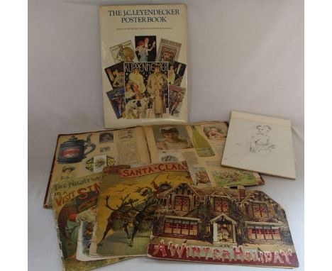 Late Victorian scrap book (some pages missing), sketch book &amp; 3 Victorian Christmas books:- The Night Before Christmas, A