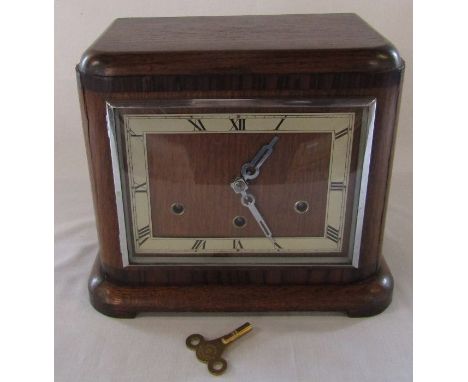 Art Deco wooden chiming mantel clock L 29 cm H 25 cm (some damage to wooden case)