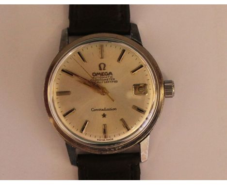 Gent's Omega Constellation chronometer stainless steel wristwatch with date aperture, two tone hands and baton hour markers o