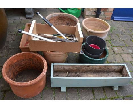 Quantity of garden planters and tools