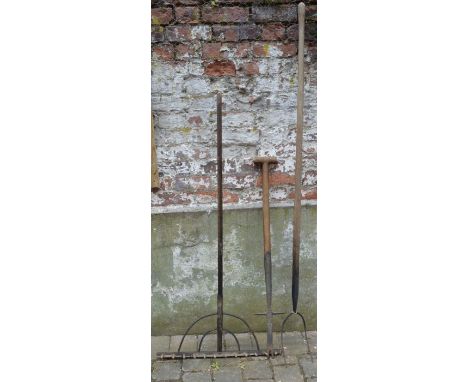 Vintage tools: rake, pitchfork &amp; a dock lifter