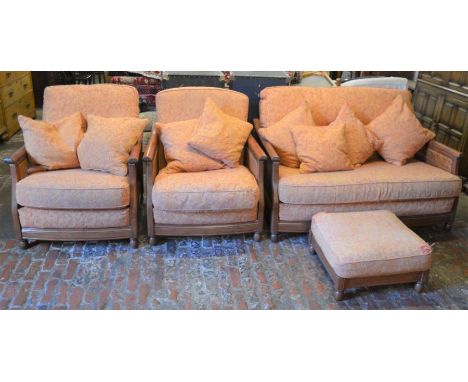 Ercol bergere 2 seater sofa &amp; 2 arm chairs with a foot stool