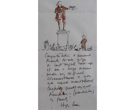 Framed hand written note and sketch by Sir Hugh Casson (RA President 1976-84) "Congratulations and warmest thanks to all of y