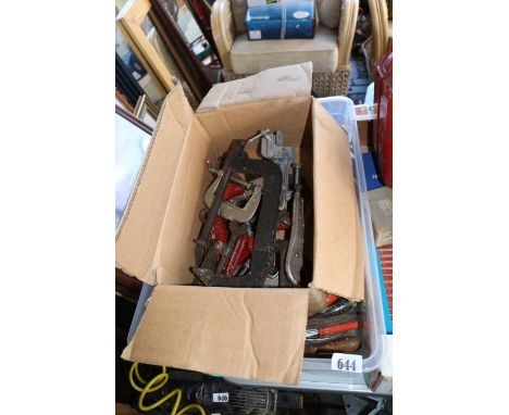 2 Boxes of assorted Clamps and Hand Tools 