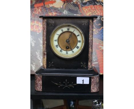 Victorian Belgian Slate and Italian Marble mantel clock with roman numeral dial 24cm in Height 