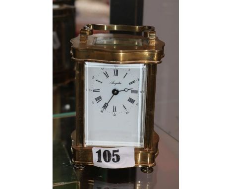 Brass Cased French Angelus Carriage clock with roman numeral dial 