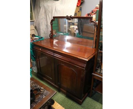 Victorian Mahogany Mirror backed Chiffonier with 2 drawers and paneled cupboard base 