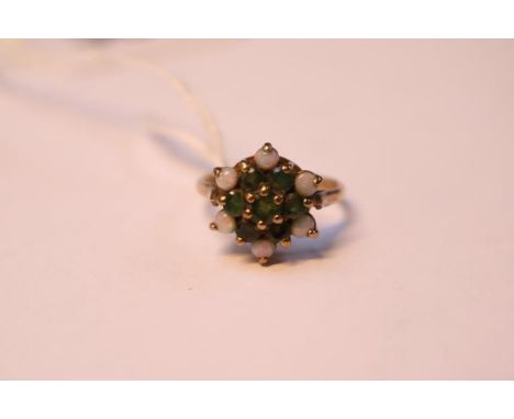 Ladies 9ct Gold Opal and Emerald set cluster ring Size M. 3.1g total weight 