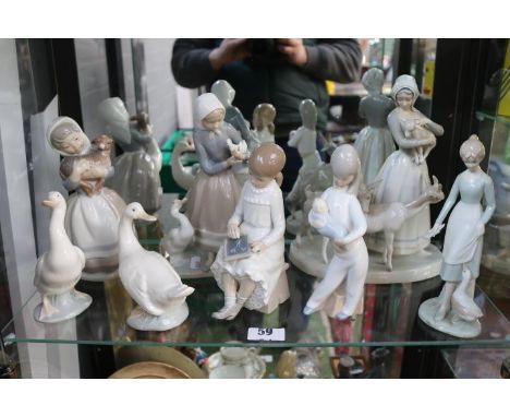Collection of assorted Nao and other figures to include woman with Goats, Geese lady etc