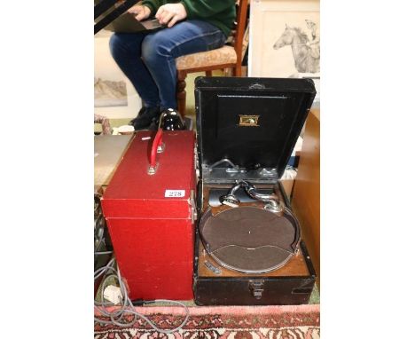 HM V Portable record player with a case of Records 