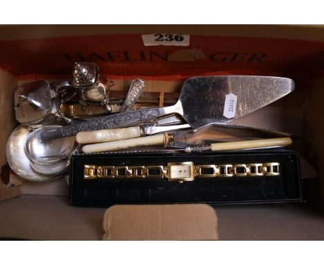 Box of assorted Silver plated Flatware and Cruets 