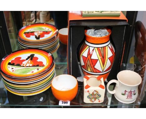 Collection of assorted Pottery to include Collection of Wedgwood Clarice Cliff plates, Moorcroft Mug, Carltonware Sugar bowl 