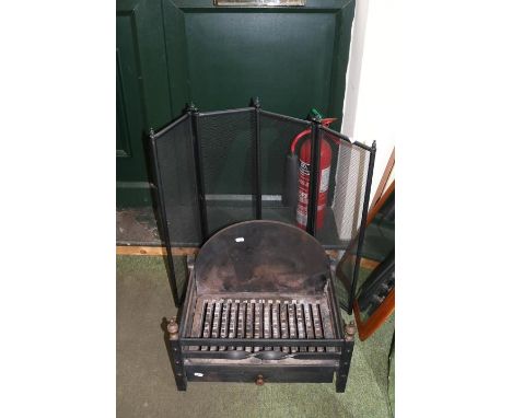 Cast Iron fire basket and folding screen 