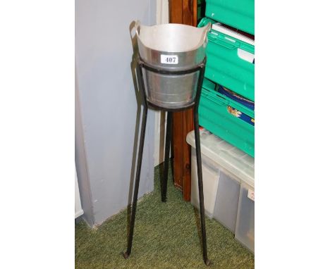 Vintage Ice bucket on Cast Metal stand 