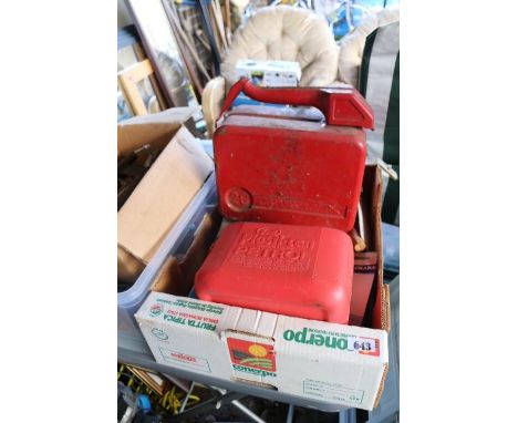 2 Boxes of assorted Tools and Petrol Cans 