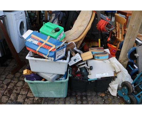 Large collection of assorted tools to include Router bits, Wolf Grinder etc.