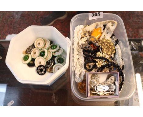 Tray of assorted Costume Jewellery and a box of Vintage buttons 
