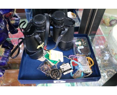Pair of Zenith 10 x 50 Binoculars and a collection of assorted Race day labels to include Ascot, Newmarket etc