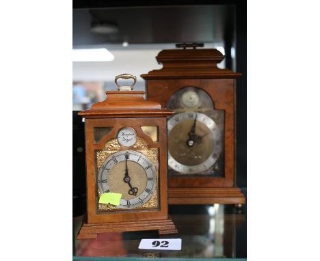 Walnut cased Elliot Mantel clock with silvered dial and another similar smaller clock 