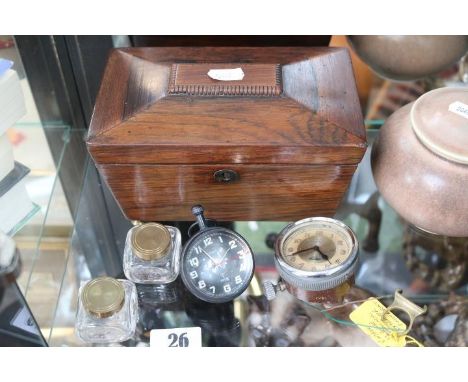 Jaeger British Vintage Car clock, Reproduction Elgin Ball clock, Vintage 12 Gauge Cartridge extractor, 2 Inkwells and a Rosew