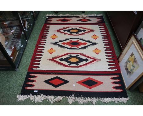 Aztec Design Rug with tassel ends 170cm in Length 